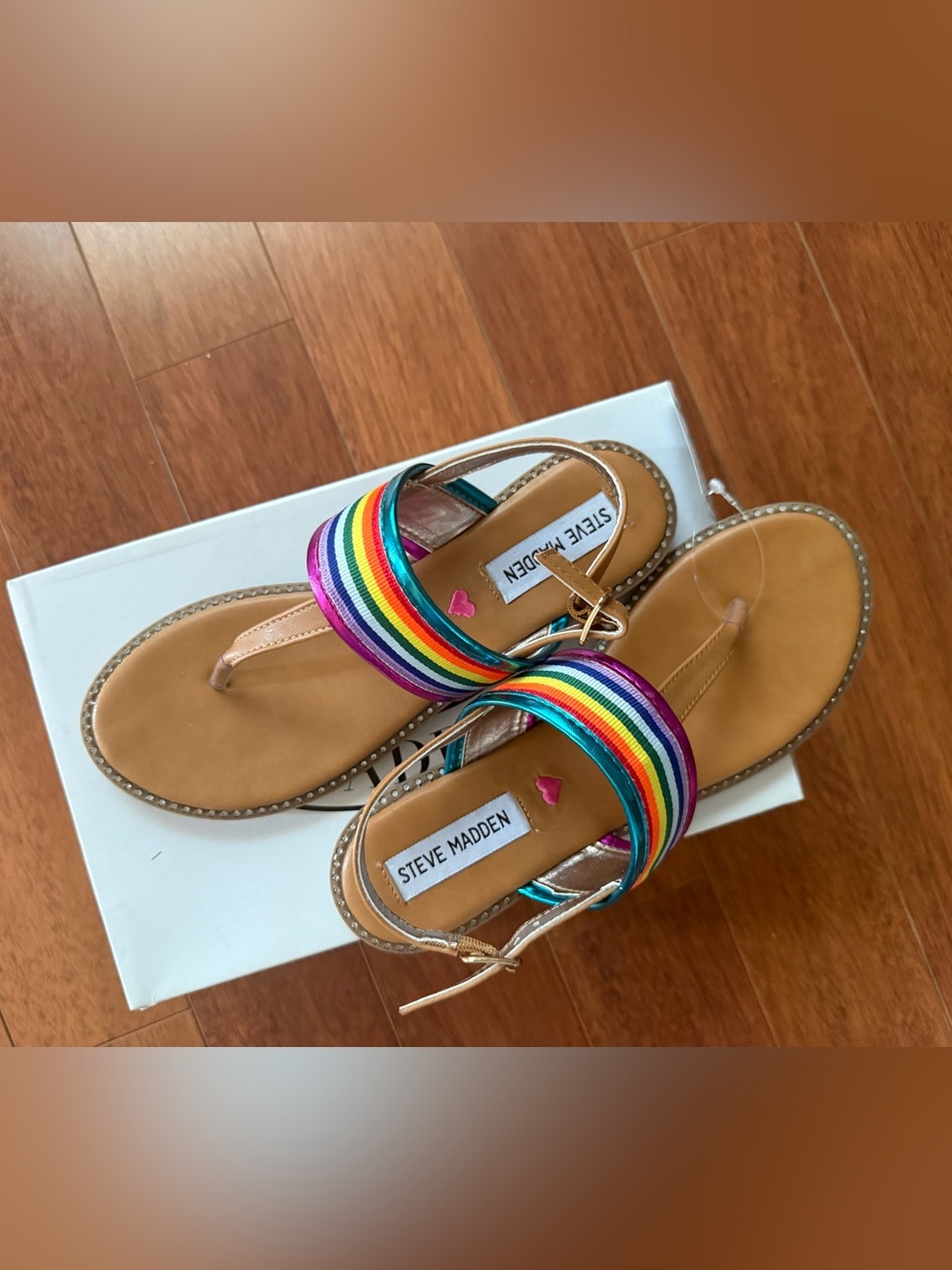 Steve Madden Multicolor Metallic Strap Sandals - Tan Footbed